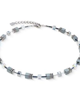 COEUR DE LION Collier Schmuck Edelstahl GeoCUBE® Halskette Würfelkette, Made in Germany - mit Hämatit, Swarovski® Kristall, Strassstein