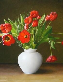 Kunsthandel Gennep -"Rote Tulpen In weißer Vase" - Kleve Zentrum