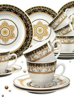 CreaTable Kaffeeservice Geschirr-Set Majestosa (18-tlg), 6 Personen, Porzellan, Service, Dekor schwarz abgesetzt, 18 Teile, für 6 Personen