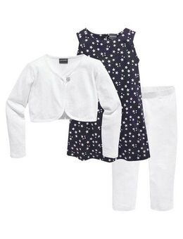 KIDSWORLD Bolero, Kleid & Leggings 3tlg. Set, Komplett Outfit mit Sternenmuster (Set, 3-tlg) mit niedlicher Bolero-Jacke