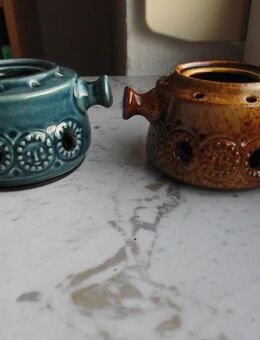 Punsch Party-Stövchen Keramik für Feuerzangenbowle Traumfeuer blau, braun Stück 5,- - Flensburg