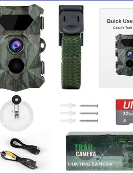 Coolife Wildkamera 4K 48MP Abzugsentfernung Bis 35m Wildkamera mit Bewegungsmelder Nachtsicht 0,1s Schnelle Trigger Geschwindigkeit 46 pcs IR LEDs Wildtierkamera mit 32G Speicherkarte - Weinstadt