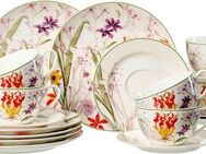 Ritzenhoff & Breker Kaffeeservice Flora (18-tlg), 6 Personen, Porzellan, Geschirr-Set, Blüten/Blättermotiv