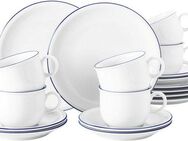 Seltmann Weiden Kaffeeservice Geschirr-Set, Service Compact Blaurand (18-tlg), 6 Personen, Porzellan, Teller, Tassen, Untertassen, Made in Germany, 18 Teile, für 6 Personen