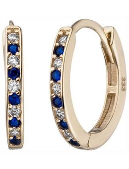 JOBO Paar Creolen, 333 Gold mit 20 Zirkonia blau weiß