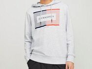 Jack & Jones Hoodie JJCYRUS SWEAT HOOD: Komfortable Baumwollmischung mit coolem Gummidruck (Lässiger Hoodie: Basic Schnitt & peppiger Aufdruck) Vielseitiges Sweatshirt: Angenehme Sweatware