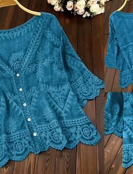 NEU*OVP Tunika mit Stickerei Türkis Damenbluse Damen-Cardigan*Lagen-Look - Schotten