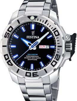 Festina Taucheruhr Diver Collection F20665/3, (Set, 2-tlg., mit Wechselband aus Kautschuk), Armbanduhr, Herrenuhr, Taucheruhr, Edelstahlarmband, Geschenkidee