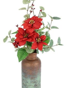 Winterliche Kunstpflanze Gesteck mit Poinsettia in Keramikvase, mit Eukalyptuszweigen Christstern, Eukalyptus, I.GE.A., Höhe 46 cm, Kunstblumen Arrangement, Weihnachtsdeko