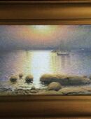 Ölgemälde JOHAN BOSTRÖM, Sonnige Meeresküste mit Booten und Möwen 1917!! in 10779