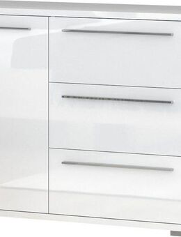 Places of Style Kommode Piano, UV lackiert, hochglänzend in beige oder weiß, FSC-zertifiziert (107x45x85cm (B/T/H), 1-türig mit 3 Schubladen, Soft-Close Funktion