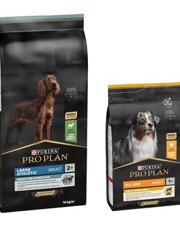 14 kg PURINA PRO PLAN Adult + 3 kg Extra-Packung gratis! - 14 kg Large Athletic Lamm & Reis Sensitive Digestion + 3 kg All Sizes Light/Sterilised