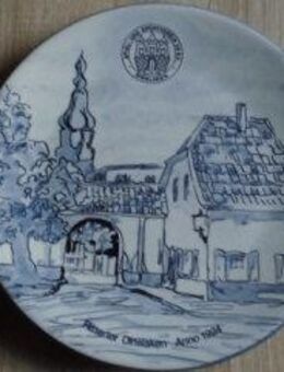 Fußball Sportverein 09 Dinslaken Nordrhein Westfalen Jubiläumsteller 1984 Porzellan Delf Blau Handgemalt - Bottrop