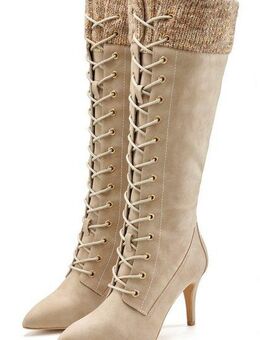 LASCANA Stiefelette, Langer Stiefel Stiefel mit spitz zulaufender Form und Strickeinsatz