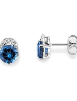 Orolino Paar Ohrstecker Gold 585 mit Blautopas (beh) 6mm und 10 Brillanten zus. 0,04ct.