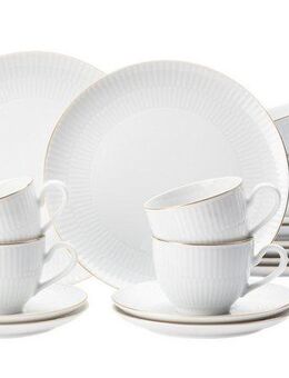 Seltmann Weiden Kaffeeservice Kaffeeservice 18-teilig Amina Goldrand (18-tlg), 6 Personen, Porzellan, Kaffeetassen, Untertassen, Teller, weiß, gold