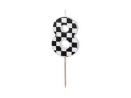 partydeco Geburtstagskerze, Geburtstagskerze Zahl 8 mit Karomuster 5,5cm Schwarz / Weiß