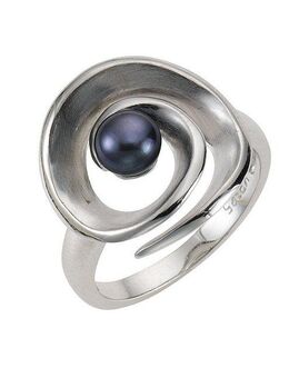 Zeeme Fingerring Silber 925 rhodiniert mit schwarzer Perle