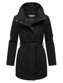 Marikoo Kurzmantel Katalinaa Eleganter Wickel Mantel mit Taillengürtel und Oversized Hood Kapuze