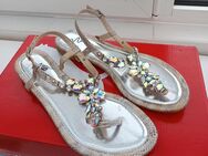 Zehentrenner Sandalen Rainbow Regenbogen bunt Steine Silber Schlangen Optik gr. 40 NEU - Hardheim