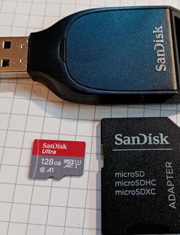 USB 3.0 Typ A Speicherkartenleser SanDisk, SD, SDXC, SDHC Laufwerk, SanDisk Ultra MicroSDXC 128GB mit bis zu 120Mbit/s Datenübertragung, inklusive SD-Adapter - Fürth