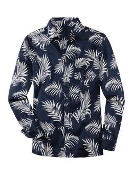 John Devin Hawaiihemd Regular Fit, Langarm, Freizeithemd mit Palmenprint aus reiner Baumwolle