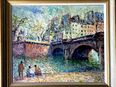 Meisterl. Ölgemälde EJNAR JOHANSEN (1893), Menschen vor Seine-Brücke in Paris 1952!! in 10779