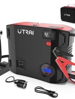 *BESTSELLER* Utrai Auto-Reifenfüller, 2000 A Spitzenleistung 24000 mAh Tragbares Starthilfekabel (bis zu 8 l Gas oder 6,5 l Dieselmotor), Handy-Ladegerät mit Dual-Digitalanzeige, LED-Taschenlampe KFZ - Wuppertal