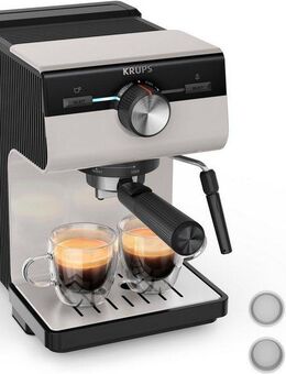Krups Siebträgermaschine XP381B Authentic, Siebtäger, intuitives Bedienfeld, Milch-Aufschäumdüse, 2 Siebeinsätze