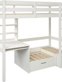 Lüttenhütt Etagenbett HENNE' TOPSELLER! Hochbett, Ideal für kleine Räume, 2 Schlafplätze (zweiter Schlafplatz ausziehbar, B/H/T ca. 208/180/105cm), mit Polsterauflagen+ Schreibtisch + Stauraum, mehrere Farben