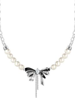 THOMAS SABO Kette mit Anhänger Schleifen-Kette mit Perlen Lovely Romance, KE2295-167-11-L45V, mit Zirkonia (synth) - mit Süßwasserzuchtperle