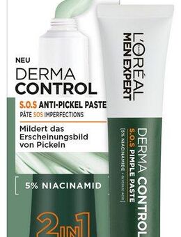 L'ORÉAL PARIS MEN EXPERT Pflegestift L'Oréal Men Expert Derma Control S.O.S. 2in1 Anti-Pickel Paste, Mit Niacinamid und Glykosäure, reduziert Pickelgröße und beugt vor.