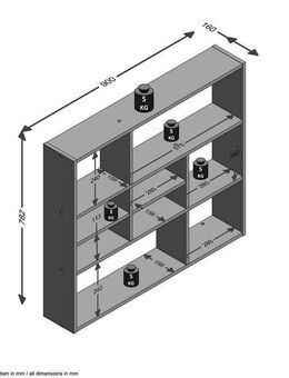 FMD Wandregal Mika, Regal mit vielen Ablageflächen, 90 cm breit, 78,2 cm hoch