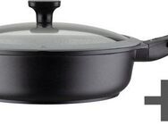 GSW Bratpfanne Easy Click, Aluminiumguss (2-tlg), incl. Glasdeckel, abnehmbarer Griff, Ø 28 cm, hoher Rand, Induktion