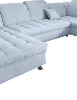 DOMO collection Wohnlandschaft Franzi optional mit Bettfunktion, Bettkasten & Kopfteilverstellung, U-Form, Recamiere links, pastelblau, B/T: 352/214 cm