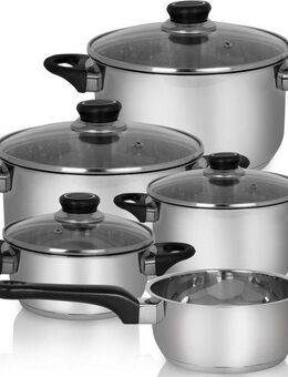 Krüger Topf-Set Apollo, Edelstahl (Set, 9-tlg., 1 Bratentopf Ø 16/20 cm, 1 Fleischtopf Ø 16/20 cm, 1 Stieltopf Ø 16 cm), für Induktions-Kochfelder geeignet