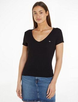 Tommy Jeans Kurzarmshirt TJW SLIM ESSENTIAL RIB V SS mit gerippter Struktur
