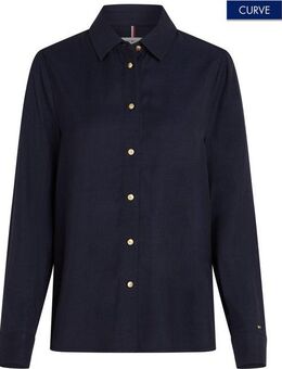 Tommy Hilfiger Curve Hemdbluse CRV GOLD BUTTON VISCOSE LS SHIRT in Großen Größen, goldfarbener Knopf, mit Logostickerei am Ärmel