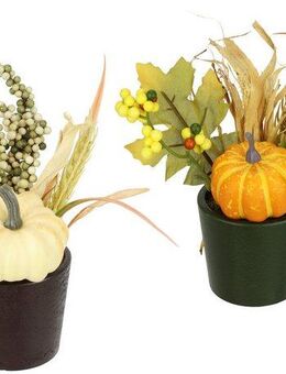 Kunstblume Gesteck Kürbis/Beeren, I.GE.A., Höhe 18 cm, 2er Set im Topf Herbstlaub Dekoblume Herbst-Deko Herbstblume Gesteck