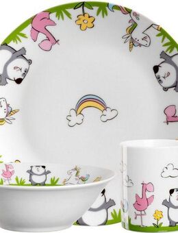 LEONARDO Kindergeschirr-Set BAMBINI (3-tlg), 1 Personen, Porzellan, Einhorn/Panda/Flamingo