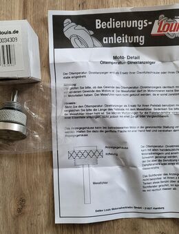 Öltemperatur-Direktanzeiger von Moto Detail, weiß-schwarzes Ziffernblatt, Anzeigebereich: 20 – 140 Grad C., gebraucht, Louis: 10034309, OVP, Bedienungsanleitung, Versand gegen Aufpreis möglich, 20 € - Unterleinleiter