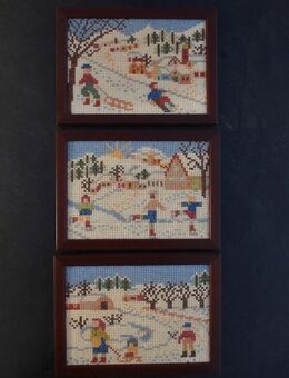 3 Stickbilder Kreuzstich gerahmt Winter Handarbeit Vintage zusammen 5,- - Flensburg