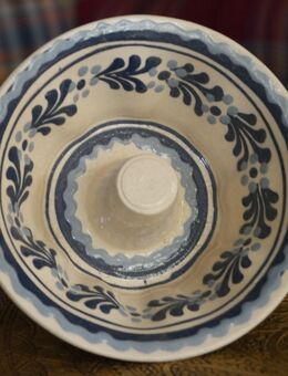 Kuchenform , Puddingform , Keramik ,Handarbeit - Signatur Bauer , Farbe Blau - Görlitz