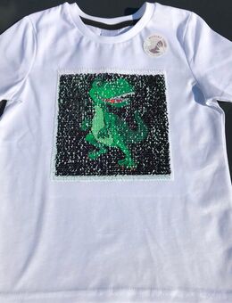 Jungen T-Shirt Kurzarm Kurzarmshirt Sommer Dino Dinosaurier Pailletten Applikation 100% Baumwolle Gr. 104 Marke: C&A Palomino - Albstadt
