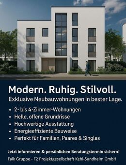 RESERVIERT!!! Schöne 3-Zimmer Neubauwohnung - 1a Lage in Kehl KFW40 A+ Gebäude - 5 % AfA - Kehl