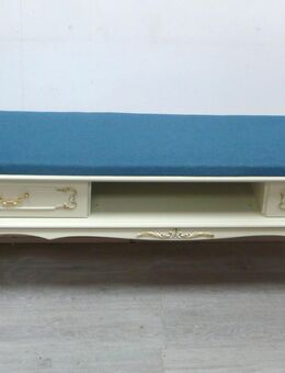 Sitzbank lang, Chippendale Stil, Weiß + Petrol, 2 Schubladen - Sinzig