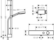 hansgrohe Duschsystem 10,5cm, mit Duschkopf, Thermostat, Duschstange und Duschschlauch, 3 Strahlart(en), Komplett-Set, Chrom