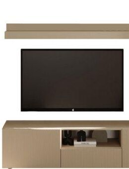 INOSIGN Wohnwand Rio, 4tlg. Breite 300 cm, modernes, elegantes Wohnzimmer-Set, (4-St), (Lowboard, Highboard, Hängevitrine, Wandboard), MDF-Fronten geriffelt