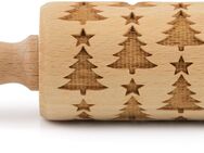 folkroll Teigroller 3D-Motiv-Teigrolle Buchenholz, Christbaum