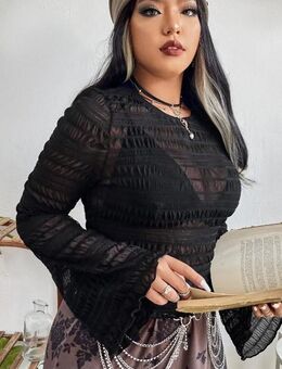 Damen Shirt Bluse mit Trompetenärmeln, Gothic, schwarz, durchsichtig / Größen 46-50 / NEU - Marl (Nordrhein-Westfalen)